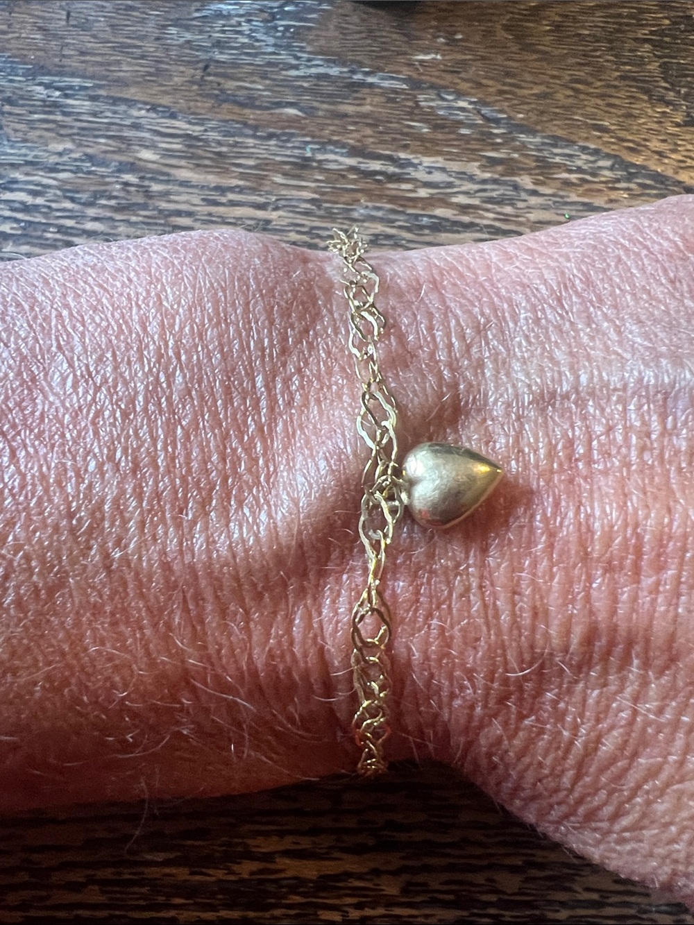 14k gold rolo chain puffy heart bracelet Italy